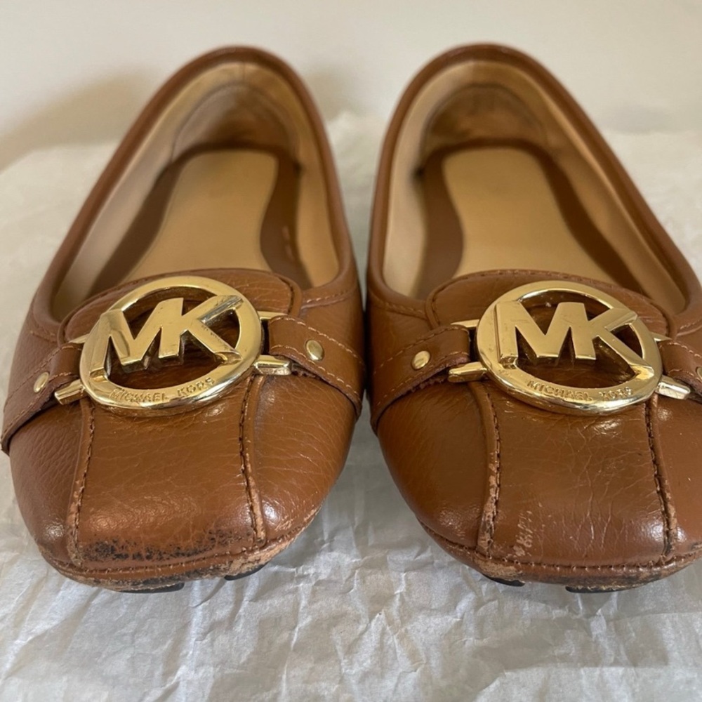 Michael Kors Brown Leather Flats with Gold Logo
